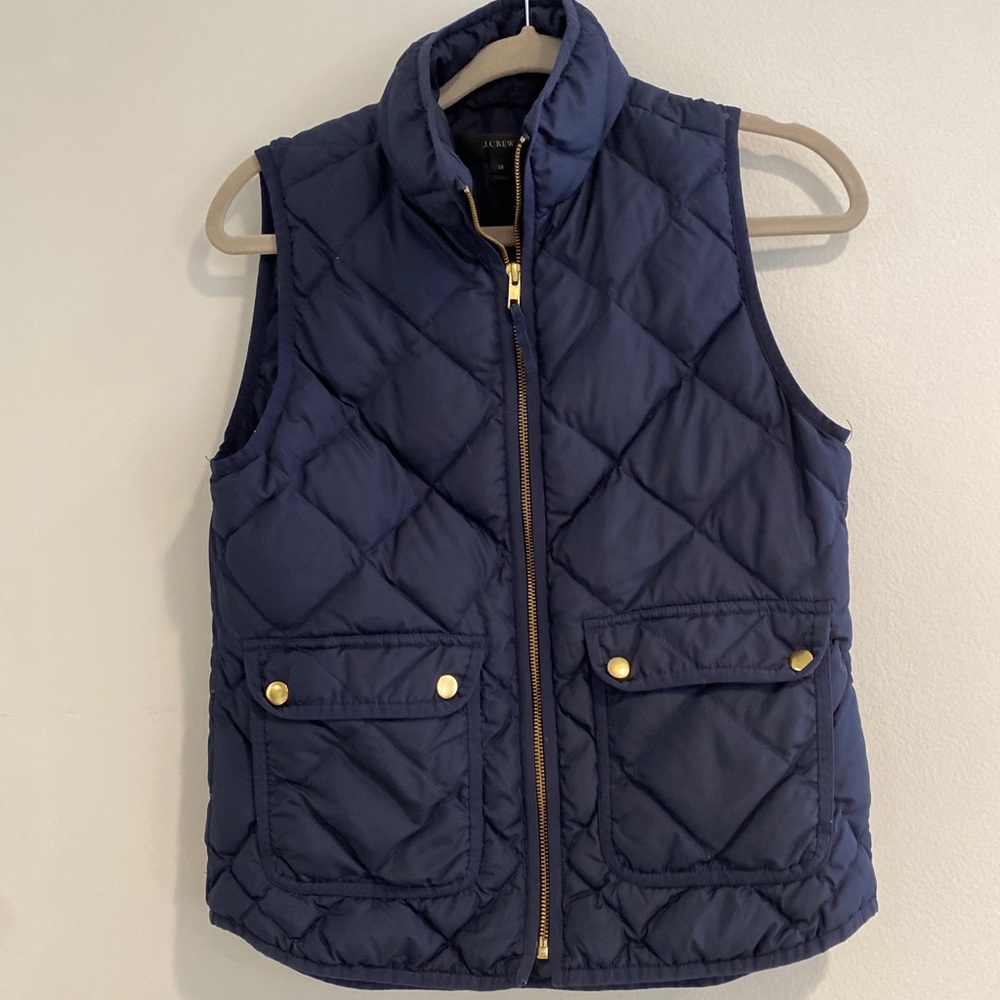 J. CREW Puffer Vest BLUE Snap Pockets FULL ZIP Quilted LIGHT WEIGHT sz XS
